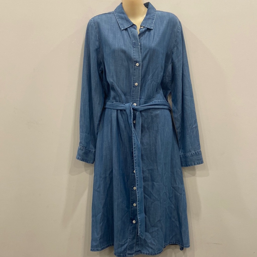Talbots Denim Long Sleeve Button Front Midi Dress size 10
